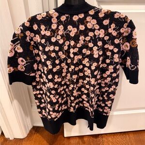 Marni Navy and Pink Floral Short Sleeve Sweater